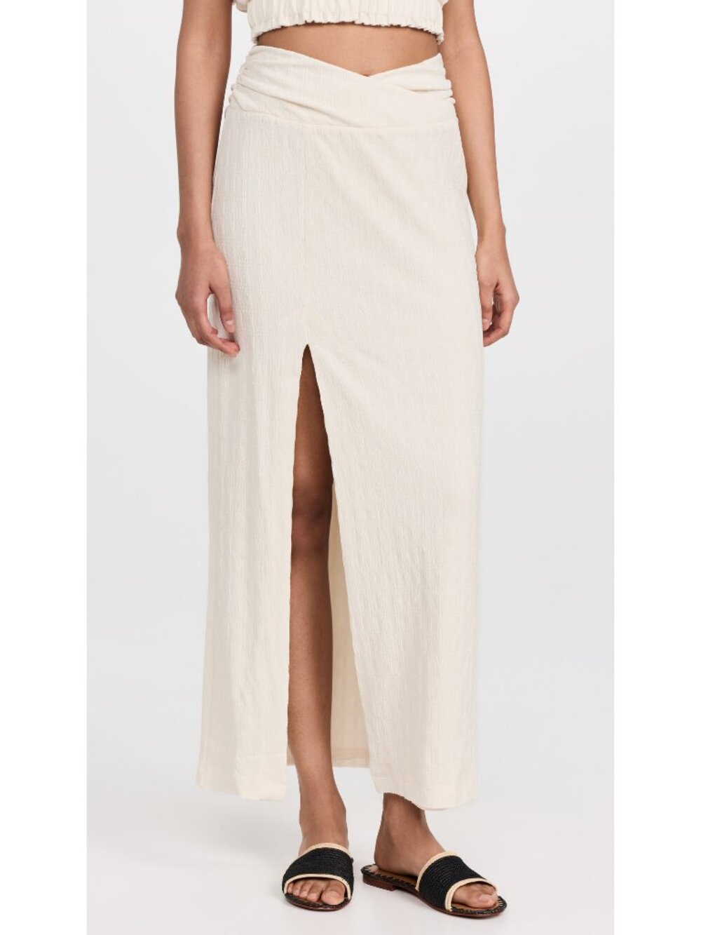 Free People Tovah Textured Plaid Slit Maxi Skirt Tofu Cream Size Large NWT - Picture 3 of 14